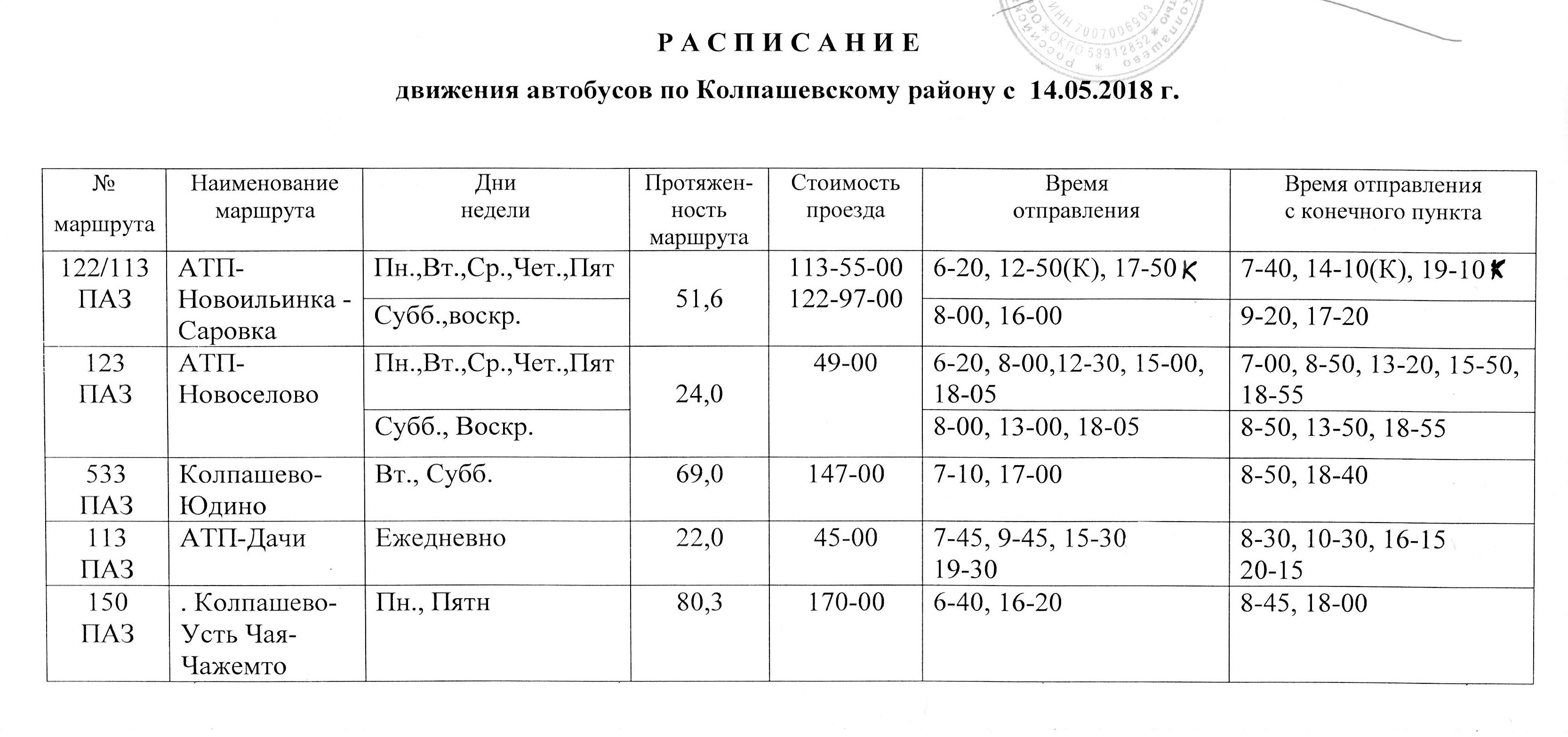 Расписание маршруток новосибирск колывань